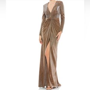 Ieena by Mac Duggal - Bronze Long Sleeve Gown - Size 0